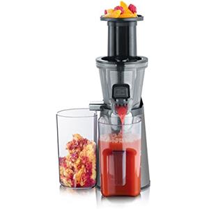 SEVERIN Slow Juicer, Estrattore di Succo, 150W, 1 Litro, 45 rpm, Senza Lame, Inserto Sorbetti, 2 Setacci, Funzione Inversa, Antigoccia, BPA Free, 22,0 x 26,0 x 42,0 cm, Acciaio - ES 3571