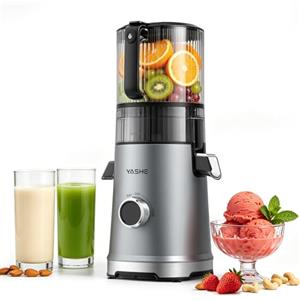 YASHE Estrattore di Succo a Freddo 600W, Bocca Extra Large 152 mm per Frutta e Verdura Intera, 3-in-1 per Succo, Sorbet e Latte Vegetale, Funzione Inversa, Senza BPA, Lavabile in Lavastoviglie