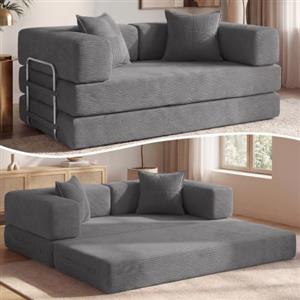 Vipbear Divano letto velluto a coste 160×90×70 cm, divano a pavimento trasformabile 5-in-1, schiuma ad alta densità, pet-friendly ed ergonomico, senza montaggio, Grigio