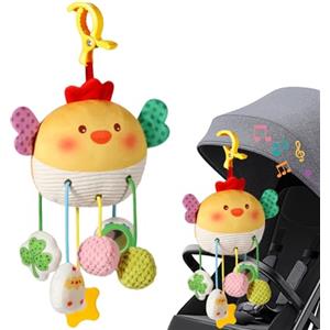 Pesoncarl Giocattoli per seggiolino Auto, Giocattoli sospesi a Spirale in Peluche per Bambini per Passeggino, Culla, Culla, seggiolino Auto Mobile con Carillon - a Forma di Pollo