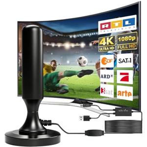 nplaseta Antenna DVB-T2 con Amplificatore Potente, Antenna TV Digitale Terrestre Interno Esterno Base Magnetica, 4K Full HD Senza Parabola, Cavo 5m Compatibile DVB-T/DVB-T2