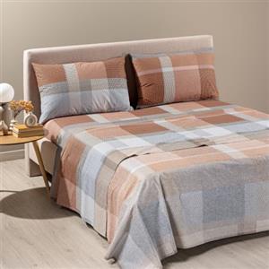 Caleffi Completo Lenzuola Matrimoniale Cotone con Angoli, 2 Federe Ambra | set parure completa, lenzuolo sopra, sotto e federa, tinta unita, morbido, traspirante, ipoallergenico, per letto