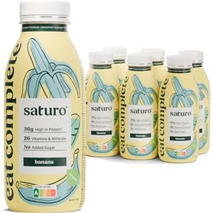 Saturo Pasto Sostitutivo Frullato Gusto Banana | 36 g di proteine & senza zucchero | 400 kcal | Vegano | Pasto Bevibile con Nutrienti Essenziali | 6 x 400 ml