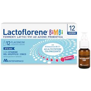 Lactoflorene Bimbi, Integratore Fermenti Lattici per l'Equilibrio Intestinale, con Zinco e Vitamine B, Gusto Fragola, 12 Flaconcini, Senza Glutine e Senza Lattosio