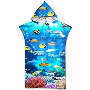 Highdi Poncho con Cappuccio Asciugamano, Motivo Delfino Poncho da Bagno per Uomo Donna Poncho Surf Microfibra Asciugatura Rapida Telo Mare Asciugamano da Mare