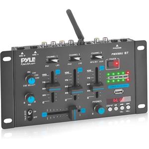 Pyle Mixer DJ Wireless, Mixer Audio Bluetooth 3 Canali, Talkover Microfono, Lettore USB, RCA Phono/Linea, Ingresso Microfono, Console DJ, Jack Cuffie