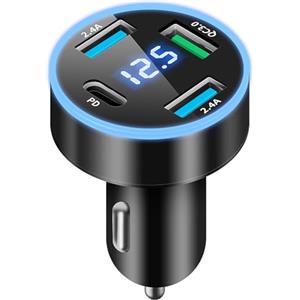 Jewan 4-Porte Accendisigari USB C, 50W QC3.0 & PD Caricatore Auto Presa USB Auto Veloce Carica Batteria per Auto Cellulare Accendisigari Auto con Voltmetro LED per iPhone, Android, Samsung