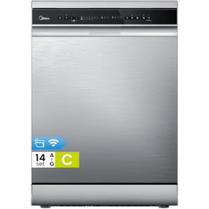 Midea MDWPF1433CSS-W-EU Lavastoviglie a libera installazione con 14 coperti, 10 programmi, WiFi, Funzione Igiene, Apertura automatica, Partenza ritardata, Asciugatura automatica - Inox