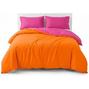 INTRECCI Parure Copripiumino Bicolore Una Piazza e Mezza, 100% Cotone, Sacco Copripiumino 200x240 cm + Federa 52x82 cm, Versatile e Confortevole, Arancio/Fuxia