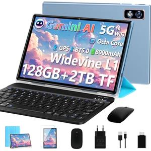 DEERTiME 2026 Novità Tablet 10 Pollici Android AI, 22GB RAM + 128GB ROM (TF/2 To), Tablet Touch 5G+2.4G WiFi, Octa-Core 2.0 GHz, 8000 mAh, GMS, Widevine L1, BT 5.0, Tablet Con Tastiera E Mouse - Blu