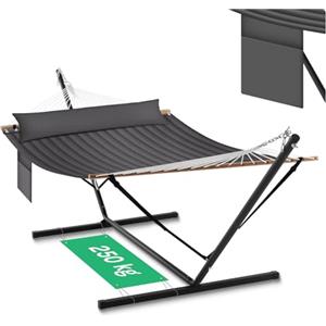 WOLTU Amaca da Giardino con Supporto, Tasca Laterale e Cuscino, Capacità di Carico 250 kg, Ampia Amaca Doppia per Terrazza, Balcone, Campeggio, Grigio Scuro