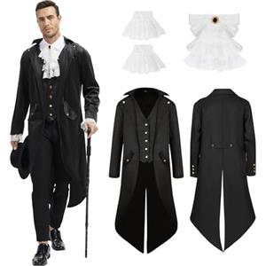 rumnigh Giacca medievale steampunk, giacca medievale vittoriana vintage, uniforme da smoking, costume di Halloween (nero, 2XL)
