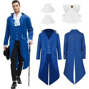 rumnigh Giacca medievale steampunk, giacca medievale vittoriana vintage, uniforme da smoking, costume di Halloween (blu, 3XL)
