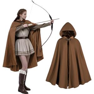 rumnigh Mantello Medievale con Cappuccio in Velluto per Carnevale, Festa di Halloween, Costume per Adulti Unisex Donna Uomo (Marrone)