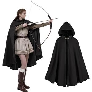 rumnigh Mantello Medievale con Cappuccio in Velluto per Carnevale, Festa di Halloween, Costume per Adulti Unisex Donna Uomo (Nero)
