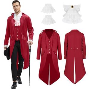 rumnigh Giacca medievale steampunk, giacca medievale vittoriana vintage, uniforme da smoking, costume di Halloween (rosso, 2XL)