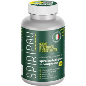 SPIRIPAU Spirulina Bio 40 Compresse - Alga Spirulina Italiana Senza Glutine, Superfood Ricco di Proteine, Vitamine e Minerali per Dimagrire e un Benessere Completo, 20 Grammi Puri