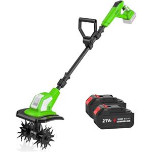 Kouamor Motocoltivatore elettrico senza fili, mini motocoltivatore portatile con batteria 21 V, larghezza e profondità di 10 cm, per giardino, orto, diserbo (B-2 batteria)