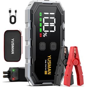 YUSMAN Booster Avviamento - 9000A Portatile Avviatore di Batteria Auto 12V (fino a ALL Gas/10.0L Diesel), Avviatore di emergenza per Auto con cavo di sicurezza, LED, 5 V/3A F02