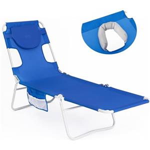 #WEJOY Lettino Prendisole Pieghevole con Foro per Lettura, Sedia a Sdraio Regolabile in 5 Posizioni, Lettino da Giardino Leggero con Poggiatesta, Lettino per Spiaggia Terrazza Piscina Campeggio