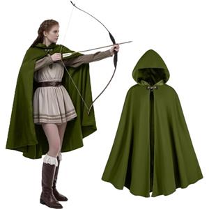 rumnigh Mantello Medievale con Cappuccio in Velluto, Costume di Carnevale, Halloween, Mantello per Adulti Unisex, Donna e Uomo (Verde)