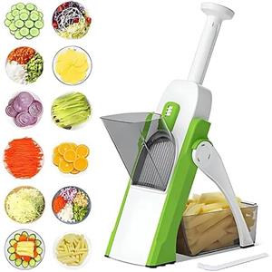 Generico Darma Shop Mandolina da Cucina Multifunzione Affettatrice Manuale Verdure Frutta con Contenitore, Lama Regolabile per Julienne, Insalate, Patatine Fritte