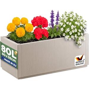 Casaria® Fioriera da Esterno Ethica in Plastica 80L 80x36x35cm Base Drenante Fioriere da Giardino Vaso Grade per Fiori Vasi per Piante Rettangolari