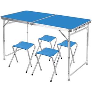 Generic XJBTBA Set Tavolo e Sedia Pieghevoli Portatili da Esterno - Tavolo da Campeggio Leggero e Impermeabile in Alluminio con 4 sgabelli - Ideale per Viaggi, Escursioni e attività all'aperto - Blu