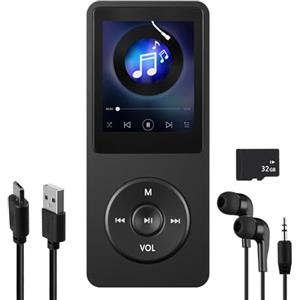 Syluxa Lettore MP3 Bluetooth 5.3 32 GB, lettore MP3 MP4 portatile con altoparlante HD, lettore musicale senza perdita HiFi 70H Autonomia, MP3 Bambino Adulto Sport, Supporto Micro SD, Nero