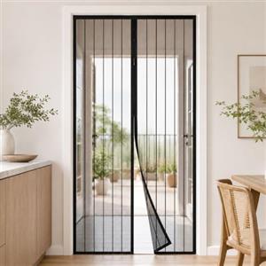 NARCISO - Zanzariera Porta Finestra Magnetica Facile da Montare con Felcro Adesivo Installazione Senza Fori per Tutte le Porte, Tenda Antimosche per Porta Esterna Chiusura Calamita (140x240cm, Nero)
