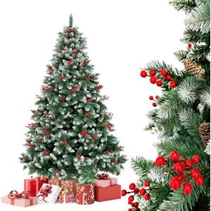 YOUDENOVA Albero di Natale artificiale, 210 cm, albero di Natale artificiale con neve con pigne Ilex, albero di Natale