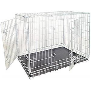 Croci Gabbia per Cani - Box per animali in metallo, da Interno Esterno e Auto, Pieghevole, due porte anti fuga, fondo removibile, Kennel cane taglia medio-piccola, dimensione 78x55x62 cm