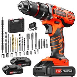 FAHEFANA Trapano a Percussione 21V, Avvitatore a Batteria con 2 Batterie 2,0Ah, Trapano Avvitatore Batteria Coppia Massima di 45Nm, 2 Velocità, 25+3 Coppia, 10mm Morsa, Set di Accessori 29 Pezzi con Valigetta