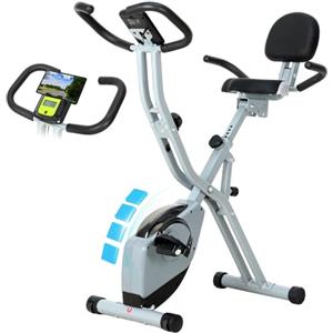 ISE Cyclette da Casa, Cyclette Pieghevole per Casa con Resistenza Magnetica a 8 Livelli Schermo LCD Supporto per Smartphone/Tablet Bluetooth e APP