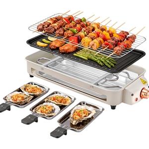TAZZOR Barbecue elettrico 2-in-1, 1700W, per 5-8 persone, barbecue coreano | Regolazione indipendente; antiaderente; per interni.