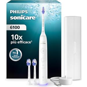 Philips Sonicare 6100, spazzolino sonico con 2 modalità di spazzolamento e 3 livelli di intensità, avviso di pressione, EasyStart, SmarTimer, custodia da viaggio, bianco, HX7400/02 [Nuova tecnologia]