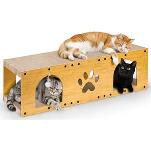 Gimars 100×30×30 cm Tiragraffi in Cartone per Gatti, Casa Giocattolo con Pallina, Tappetino Graffiante per Proteggere i Mobili, Adatto a Più Gatti