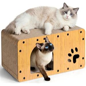 Gimars XXL Tiragraffi per Gatti Cartone, Casa in Cartone con Palla Giocattolo, Grande Tappetino Graffiante per Proteggere i Mobili, Adatto a Più Gatti, 59.5×29.5×28 cm, Portata 10 kg
