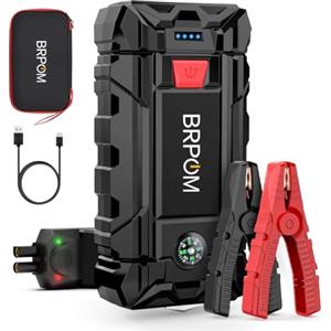 BRPOM Avviatore Batteria Auto, 8000A Avviatore di Emergenza per Auto/Moto, (Motori Fino a 8.0L Gas o 6.5L Diesel) Torcia a LED,Porta USB da per Smartphone