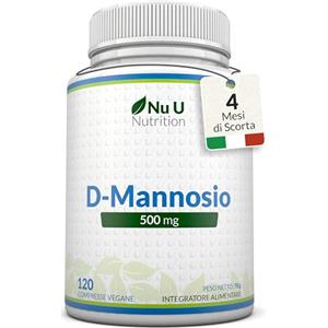 Nu U Nutrition D-Mannosio Puro Alta Forza 500mg - 120 Compresse Vegane - Senza Allergeni - Integratore per Supporto Vie Urinarie per Donne - Prodotto in Europa - Nu U Nutrition