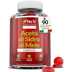 Nu U Nutrition Aceto di Sidro di Mele 1000mg - 90 Gommose Vegane - ACV con Madre Non Filtrato e Vitamina C, B12, B6, Acido Folico, Melograno e Barbabietola - Prodotte in Europa - Nu U Nutrition