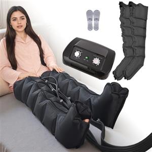 LQJHDM Pressoterapia Gambe e Addome, Macchine Stivali Pressoterapia Professionale Per Casa, 6 Camere Massaggiatore Stivali, 0-30 Min, 30-240 Mmhg Regolabili (Gambe Nere, L)