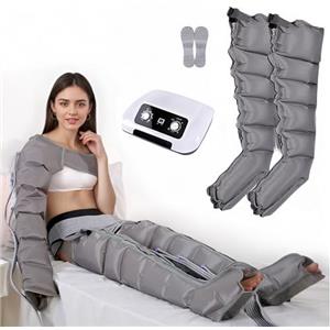 LQJHDM Pressoterapia Gambe e Addome, Macchine Stivali Pressoterapia Professionale Per Casa, 6 Camere Massaggiatore Stivali, 0-30 Min, 30-240 Mmhg Regolabili (Grigio Gambe, XL)