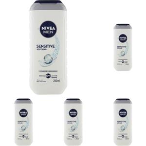 NIVEA MEN Doccia Shampoo Sensitive 250 ml, Docciaschiuma uomo 3 in 1 per viso, corpo e capelli, Bagnoschiuma uomo con Vitamina E e Acido Ialuronico, Fragranza delicata, pH neutro, Per pelli sensibili
