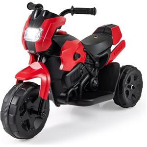 RELAX4LIFE Moto Elettrica a 3 Ruote per Bambini 6V, Giocattolo a Batteria con Fari LED e Pedale del Piede, per Bambini 3-6 Anni (ROSSO)