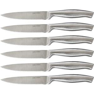 Cecotec Set di 6 coltelli da bistecca professionali con sega Manico e lama forgiati in un unico pezzo di acciaio. Coltelli da bistecca professionali di