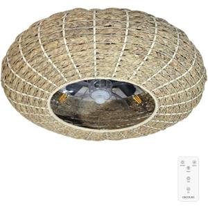 Cecotec Ventilatore da Soffitto con Luce EnergySilence LampAero 650 Natural Wicker. Paralume in Vimini, 20 W, Lampada Inclusa, Telecomando, Timer Fino a 8 Ore, 3 Velocità, 5 Pale, Estate/Inverno