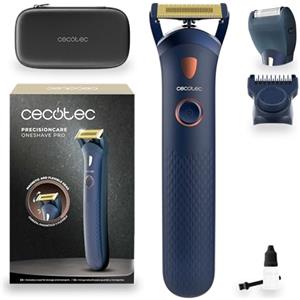 Cecotec Regolabarba e Rasoio PrecisionCare OneShave Pro. Lame in Acciaio Inox, Testina Magnetica Flessibile, Luce LED, Pettine Regolabile, Testina a Lamina, Custodia, IPX7, Rifinitura Precisa