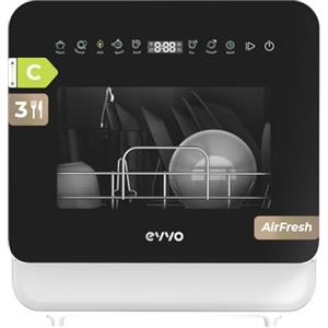 EVVO - Lavastoviglie Mini D Trip 3 - Lavastoviglie compatto da tavolo, 3 servizi, classe energetica C, 6 programmi, asciugatura extra aria fresca, pannello LED touch, casa differita, senza