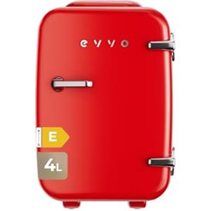 EVVO F4 Mini Frigorifero Retrò Rosso 4L - Mini Frigorifero per Creme, Trucco e Bellezza | Mini Frigorifero Portatile per Stanza, Ufficio e Auto | Funzione Fredda e Calore | Silenzioso | 12 V/220 V